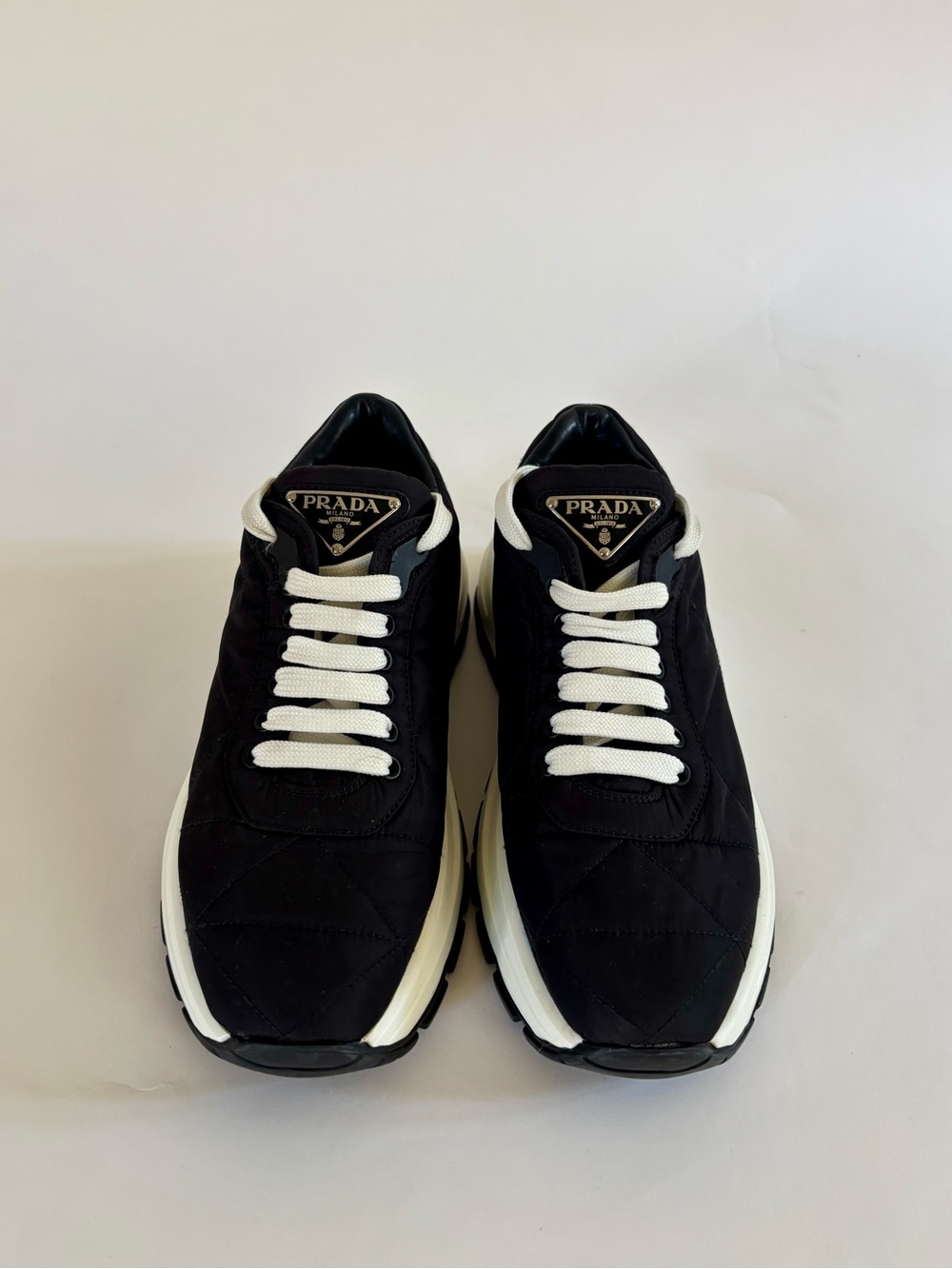 Prada Black Quilted Nylon Platform Sneakers Size 37